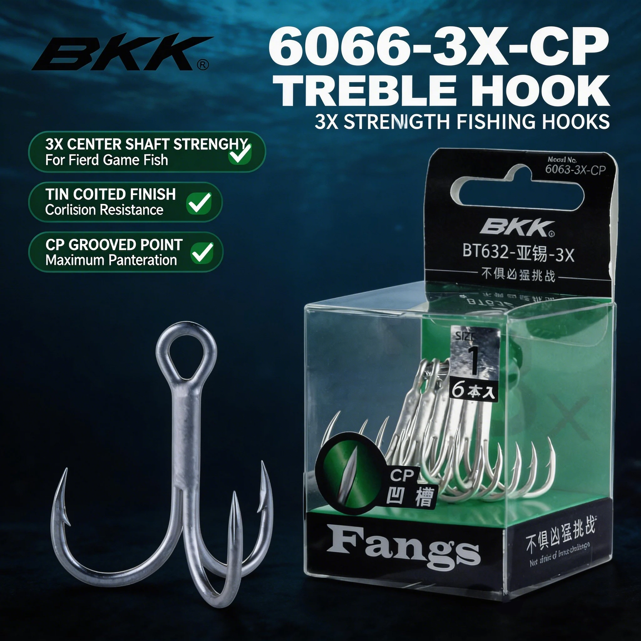 Table Tennis Zone - BKK BT632-3X-CP Fangs Treble Hooks 3X